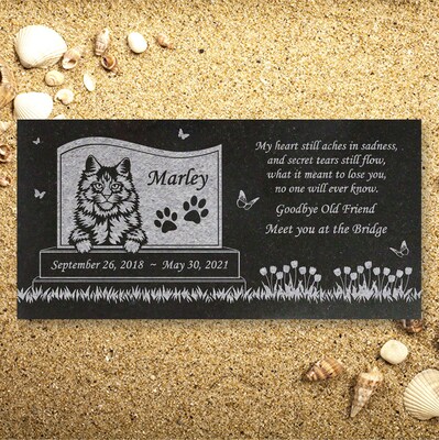 Personalized Cat Memorial - Granite Stone Pet Grave Marker - 6x12 - Marley - image1